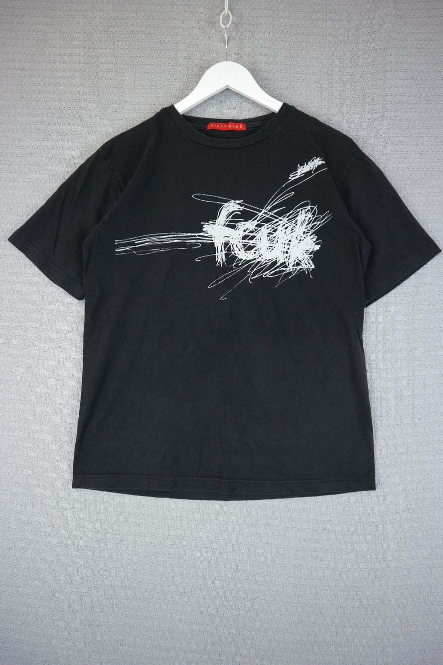Vintage FCUK French Connection Graphic Tee Black Scribble Print Y2K Medium